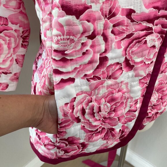 Isaac Mizrahi Live! Womens Plus 2X Floral Quilted Kimono Jacket Pink White - Picture 7 of 13
